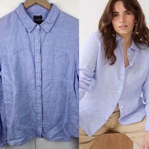 J. Crew Baird McNutt Irish Linen Slim Perfect Shirt French Blue Chambray Size 12